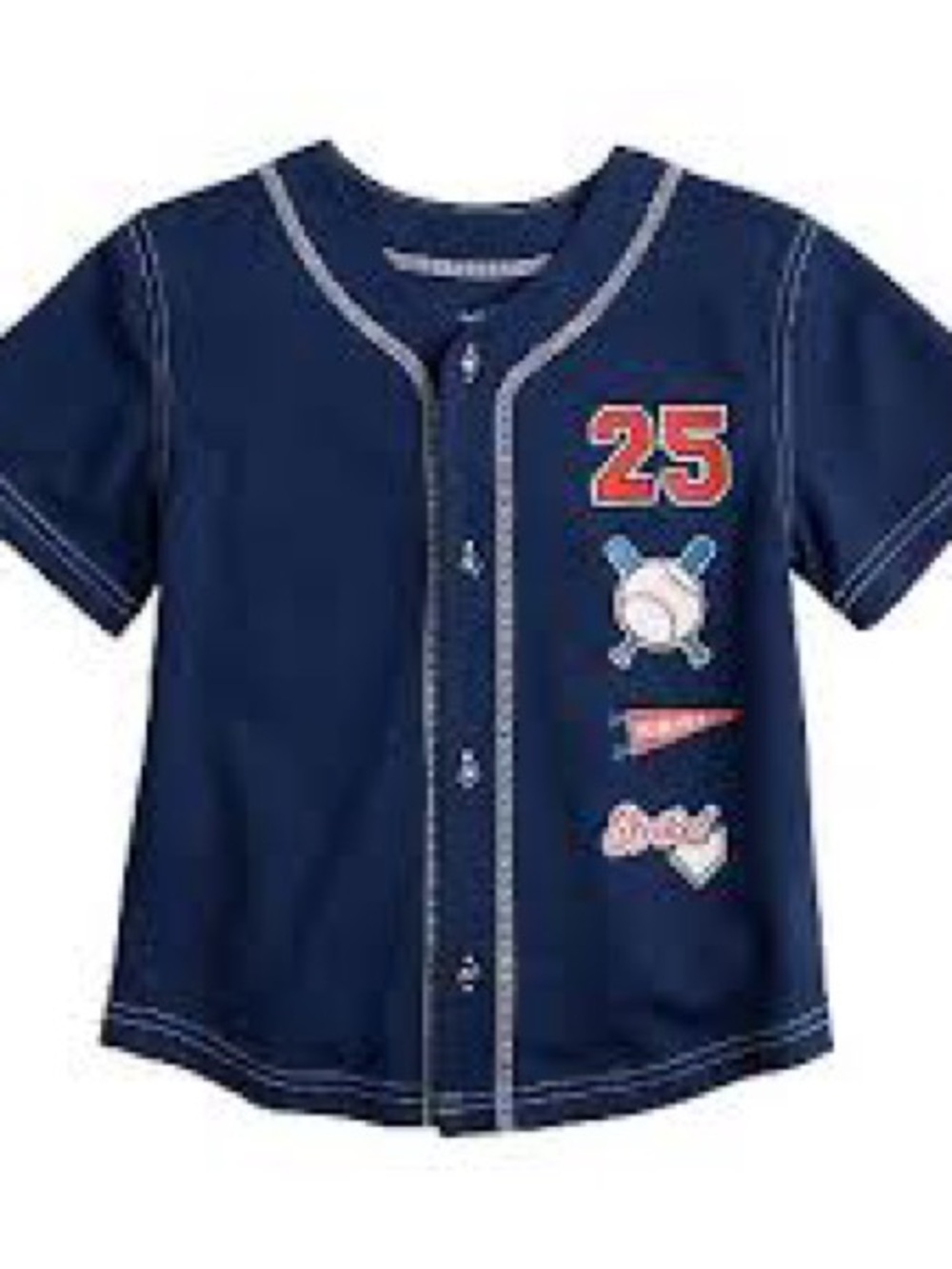 Navy Kids Baseball Jersey Top - '25' Graphic